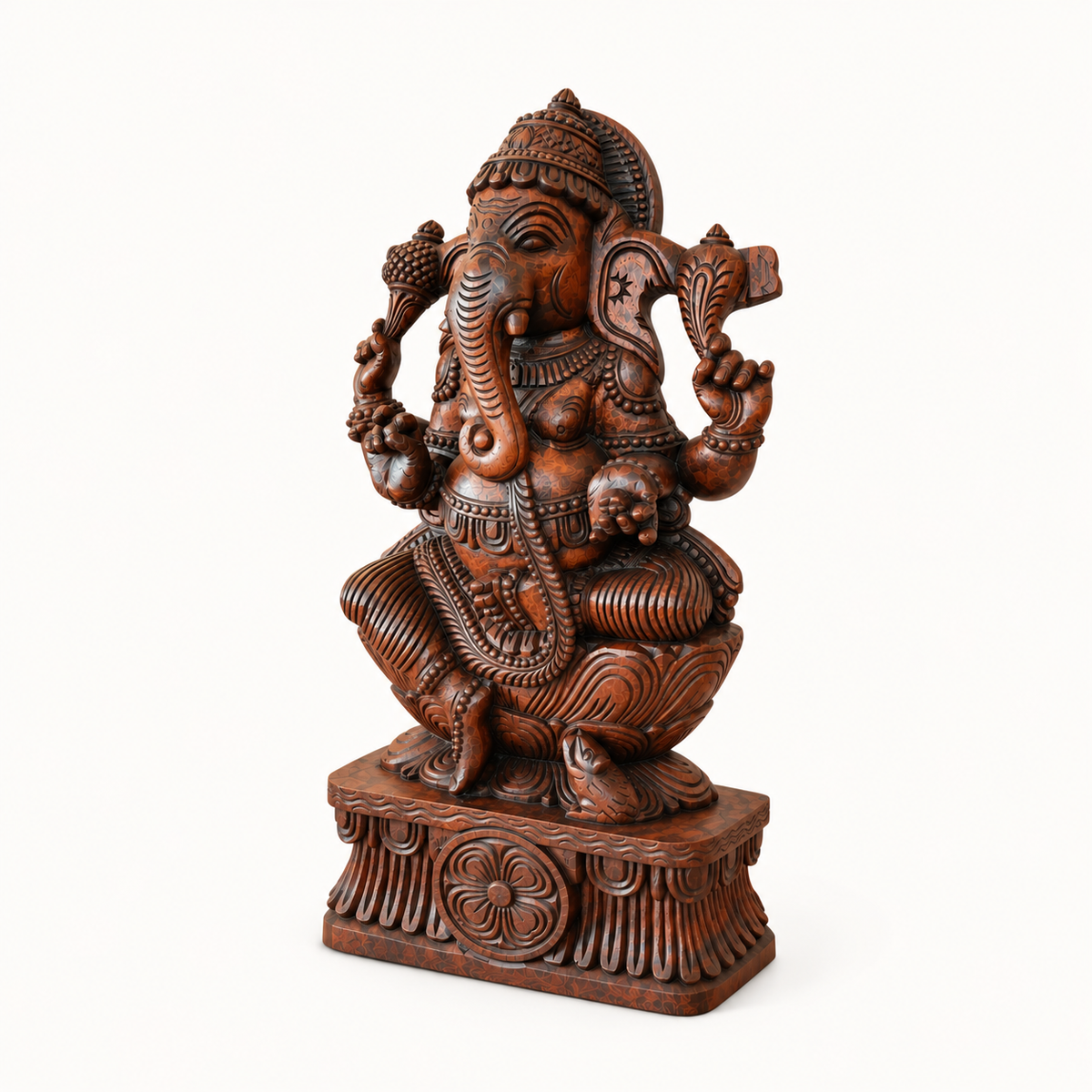 Handcrafted Wooden Carved Ganesha Statue – Traditional Decorative Idol