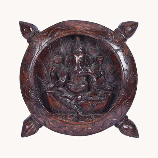 Thar Arts And Furniture -Wooden Ganesha Round | Wood sculpture of Lord Ganesha | vigneshwara