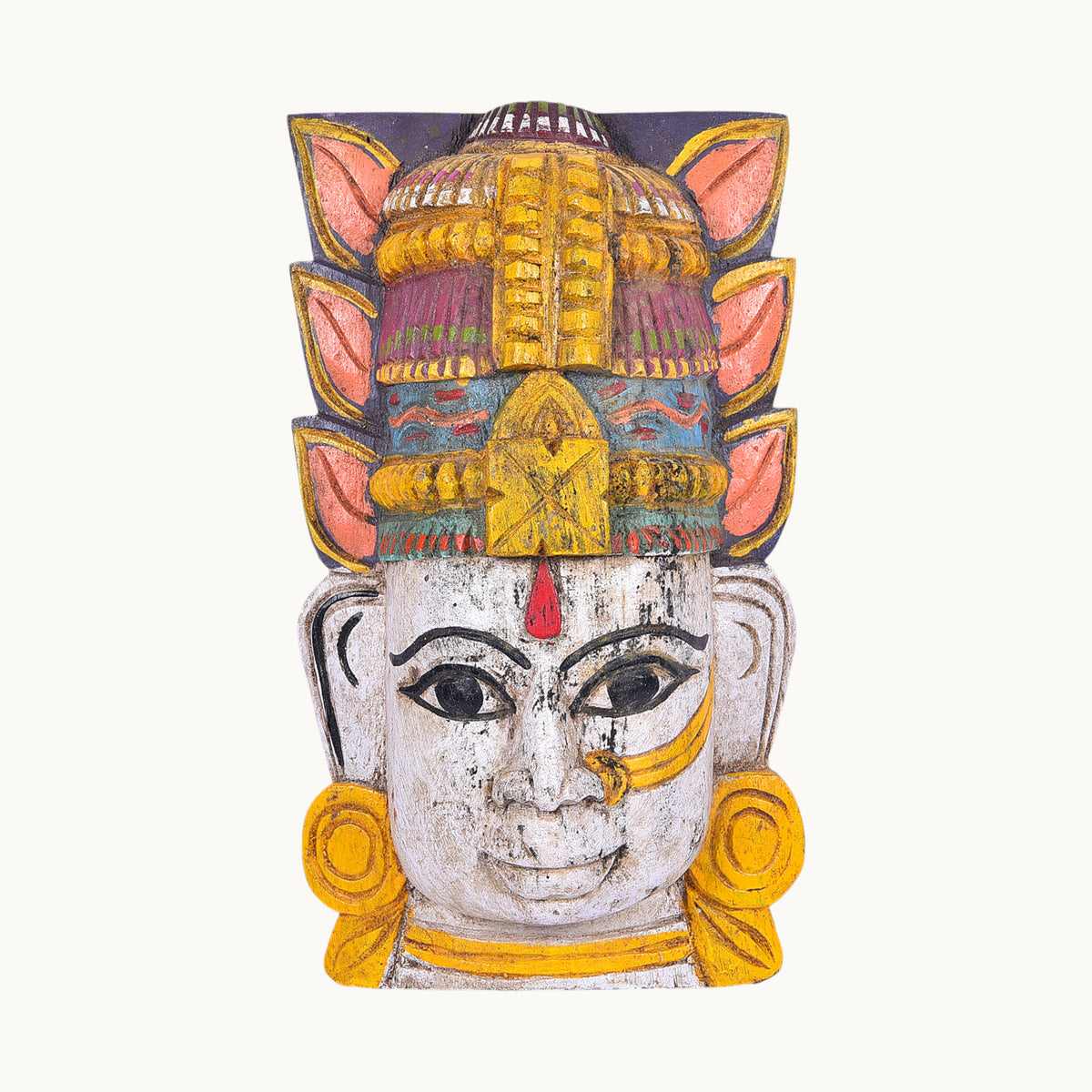 Handcrafted Wooden Lakshmi Face – Traditional Painted Decor