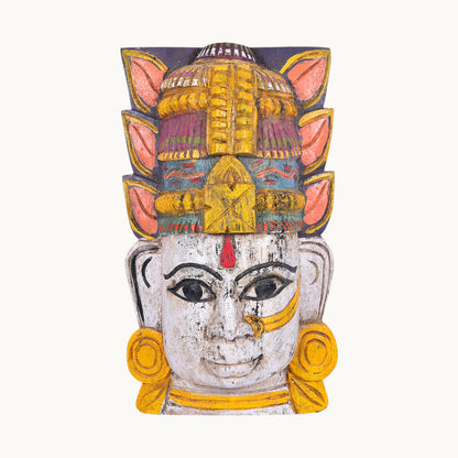 Handcrafted Wooden Lakshmi Face – Traditional Painted Decor