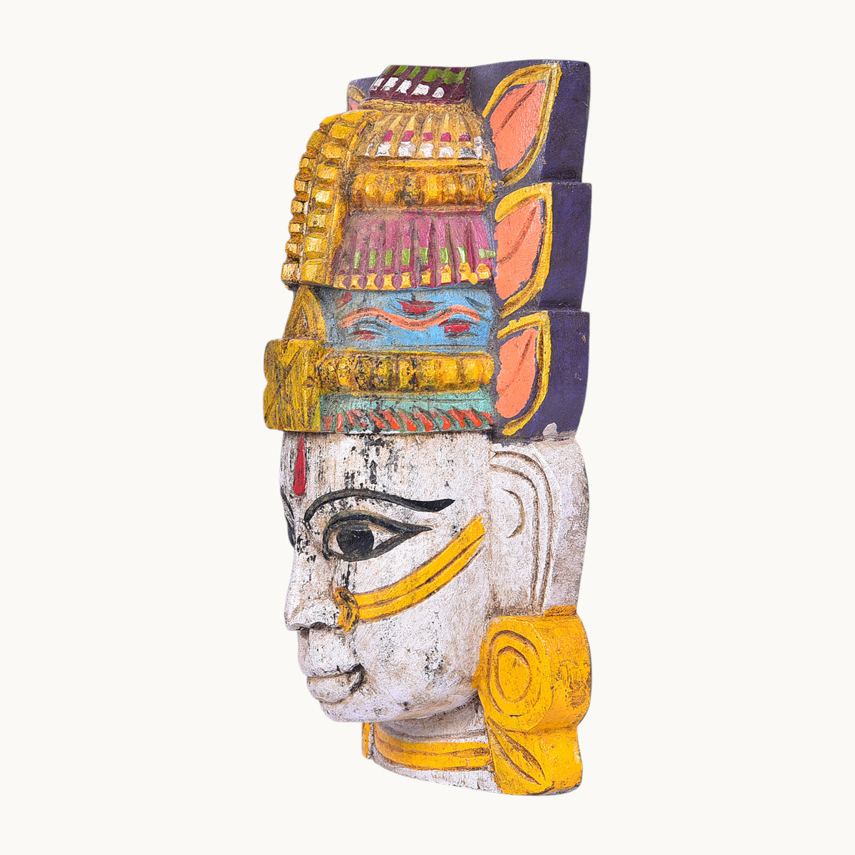 Handcrafted Wooden Lakshmi Face – Traditional Painted Decor