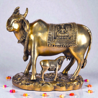 Brass Cow and Calf Figurine – Sacred Cow Decor