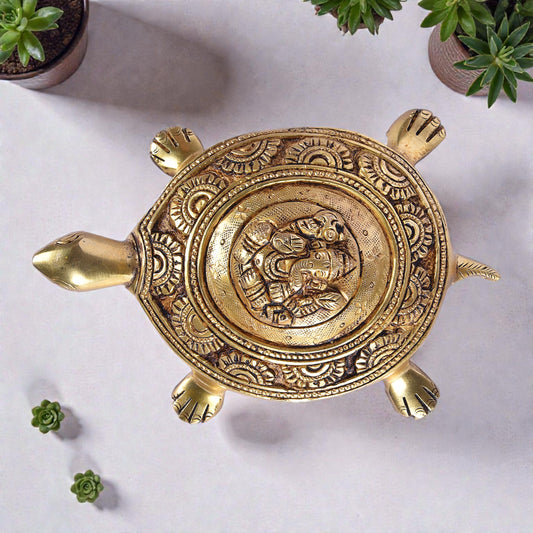 Brass Tortoise with Ganesha on Top – Feng Shui & Spiritual Decor | Thar Arts & Furniture