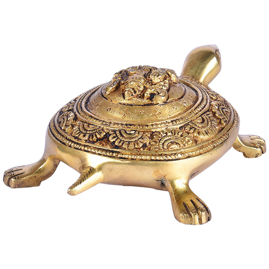 Thar Arts And Furniture - Brass Tortoise with Ganesha on Top |Brass Tortoise Feng Shui |Brass Tortoise Collectible Handicraft |Brass Tortoise Ganesha |Home Pooja Puja Mandir Décor