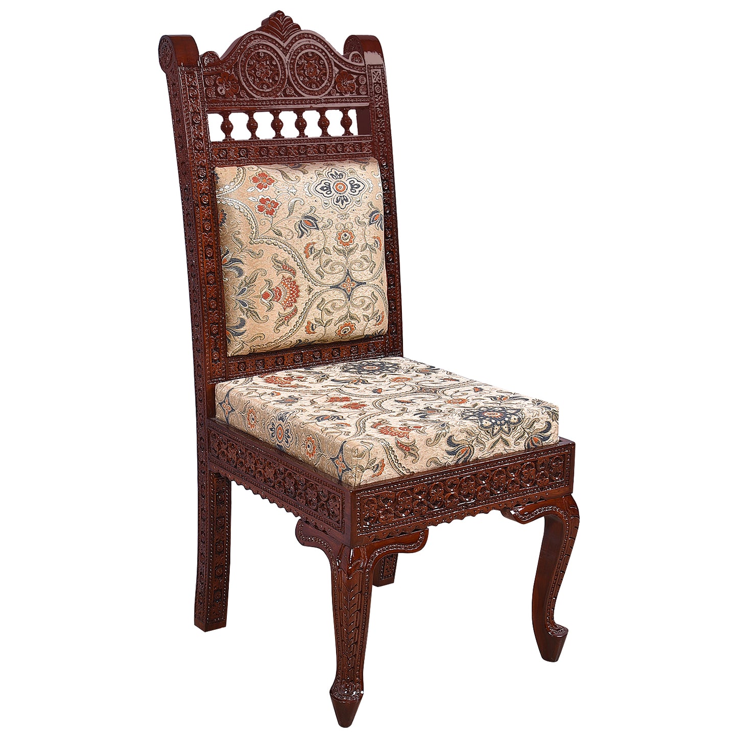 Royal Hand-Carved Solid Wood Dining Table Set with Ornate Base & Glass Top – 6 Seater | Thar Arts & Furniture