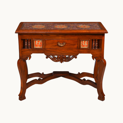 Thar Arts And Furniture -Teak Wood Console Table with Antique look Dhokra and Warli Art