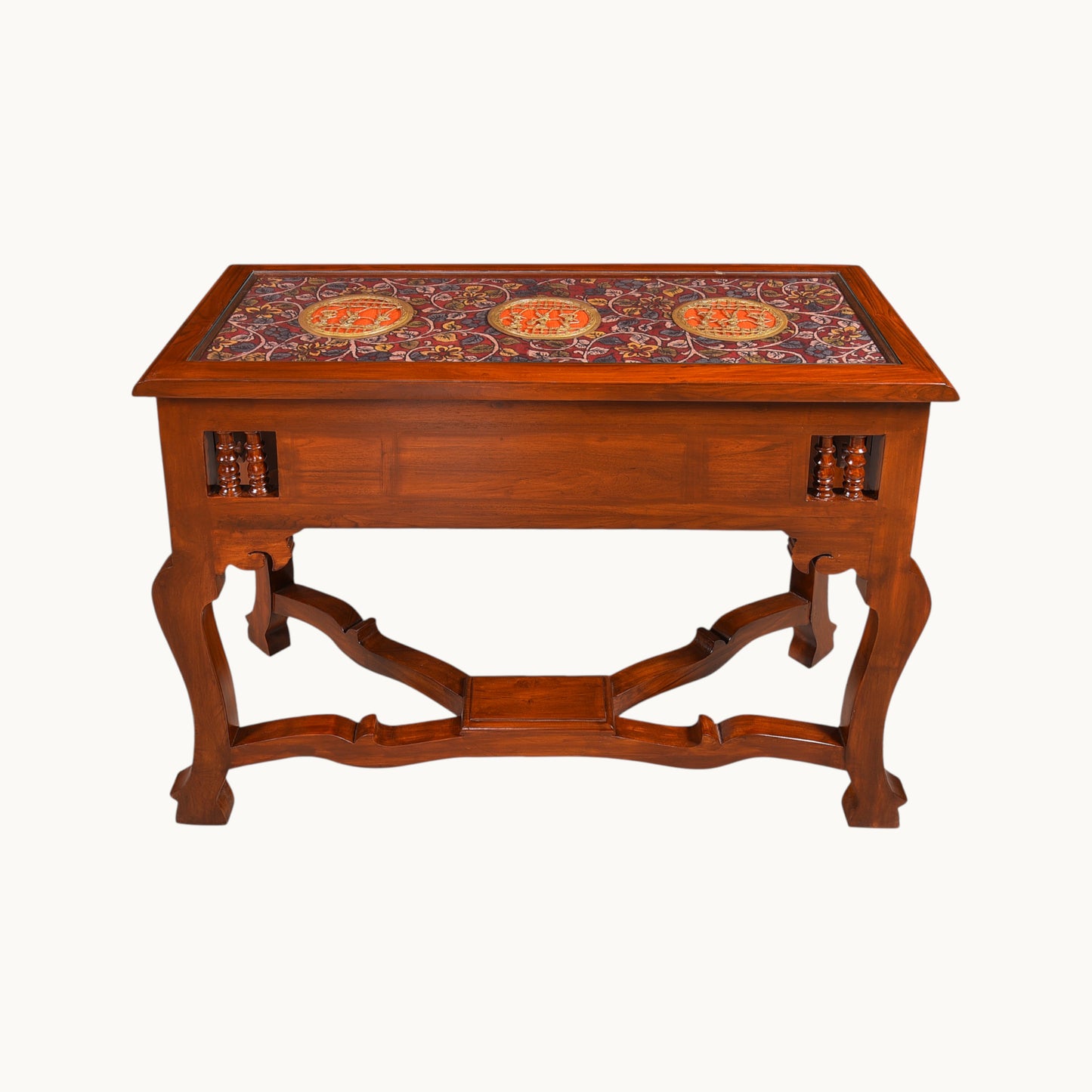 Thar Arts And Furniture -Teak Wood Console Table with Antique look Dhokra and Warli Art