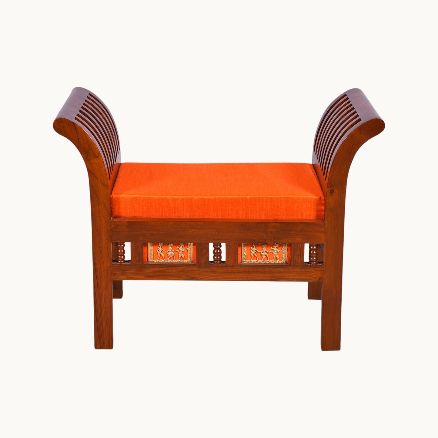 Thar Arts And Furniture - Teak Wood Royal Seating Stool with Dhokra Work