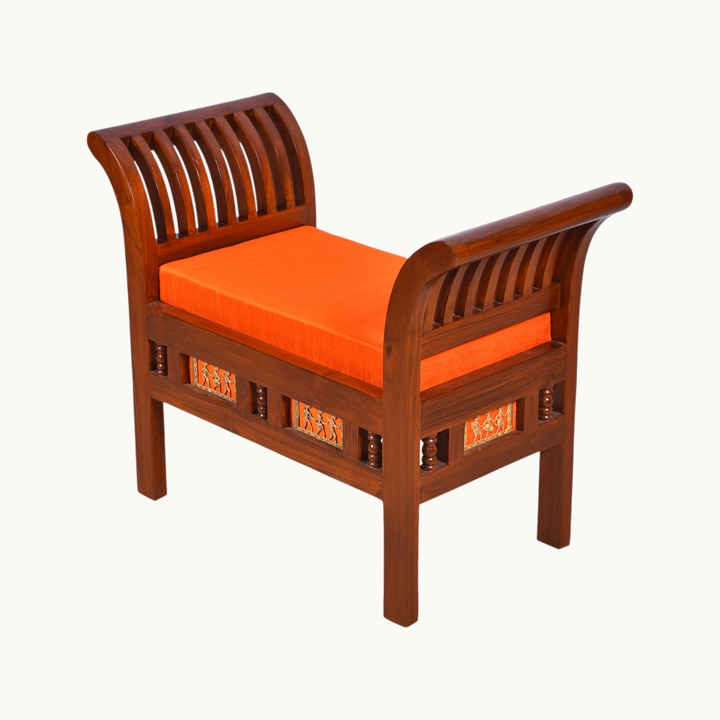 Thar Arts And Furniture - Teak Wood Royal Seating Stool with Dhokra Work