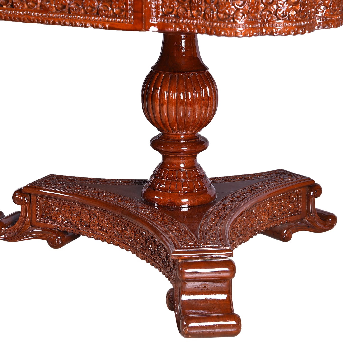 Royal Hand-Carved Solid Wood Dining Table Set with Ornate Base & Glass Top – 6 Seater | Thar Arts & Furniture