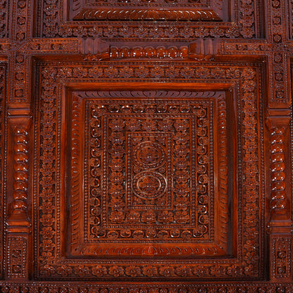 Royal Hand-Carved Solid Wood Dining Table Set with Ornate Base & Glass Top – 6 Seater | Thar Arts & Furniture