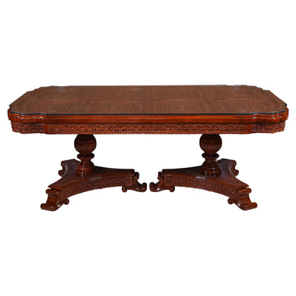 Royal Hand-Carved Solid Wood Dining Table Set with Ornate Base & Glass Top – 6 Seater | Thar Arts & Furniture