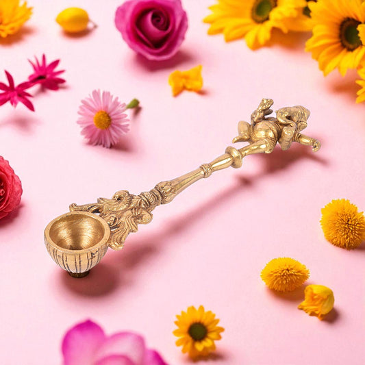 Thar Arts And Furniture - Brass Hawan Spoon with Ganesha Design