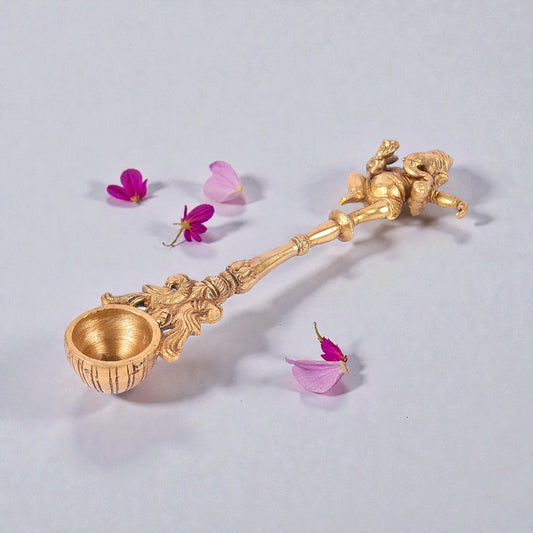 Brass Hawan Spoon With Ganesha Design – Pooja Ritual Accessory | Thar Arts & Furniture