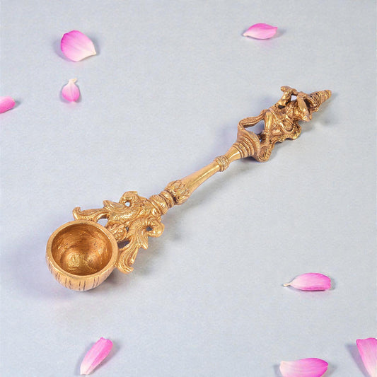 Brass Lord Krishna Aarti Spoon – Spiritual Ritual Accessory | Thar Arts & Furniture
