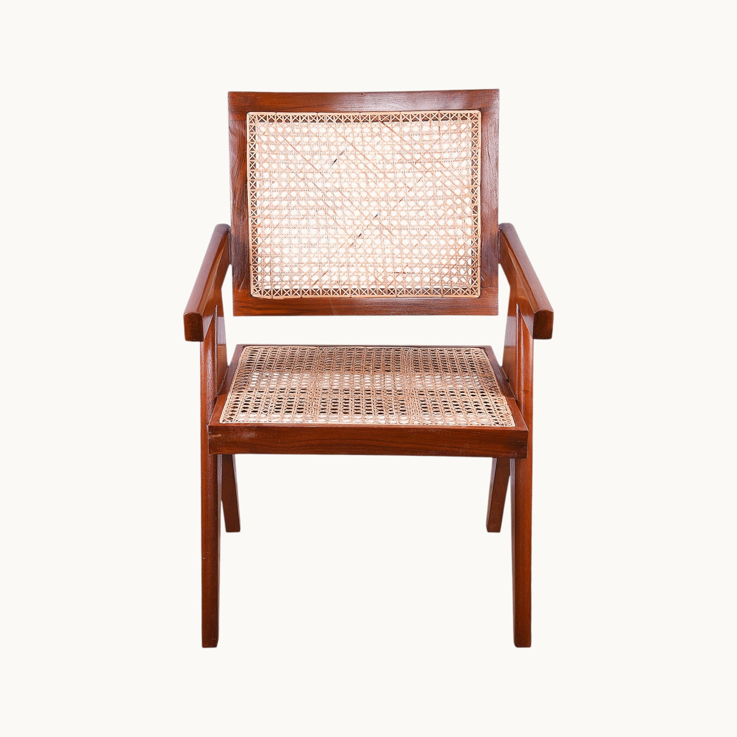 Thar Arts And Furniture - Teak wood Chair with armrest and cane finish ( Rattan )