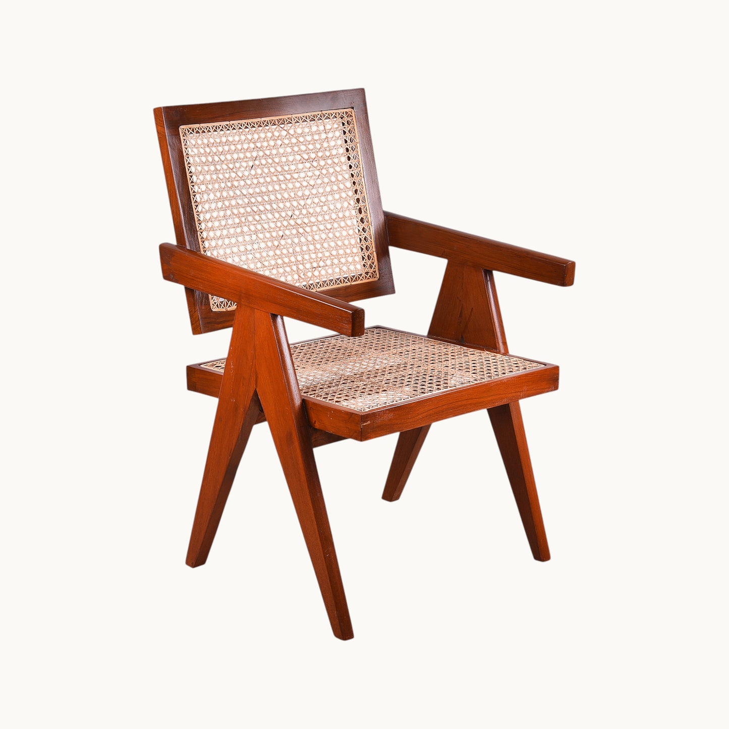 Thar Arts And Furniture - Teak wood Chair with armrest and cane finish ( Rattan )