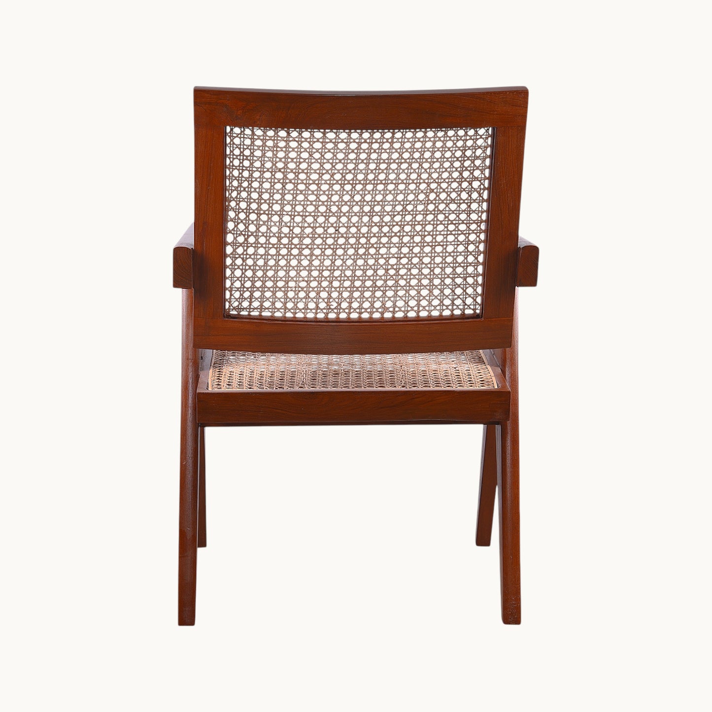 Thar Arts And Furniture - Teak wood Chair with armrest and cane finish ( Rattan )