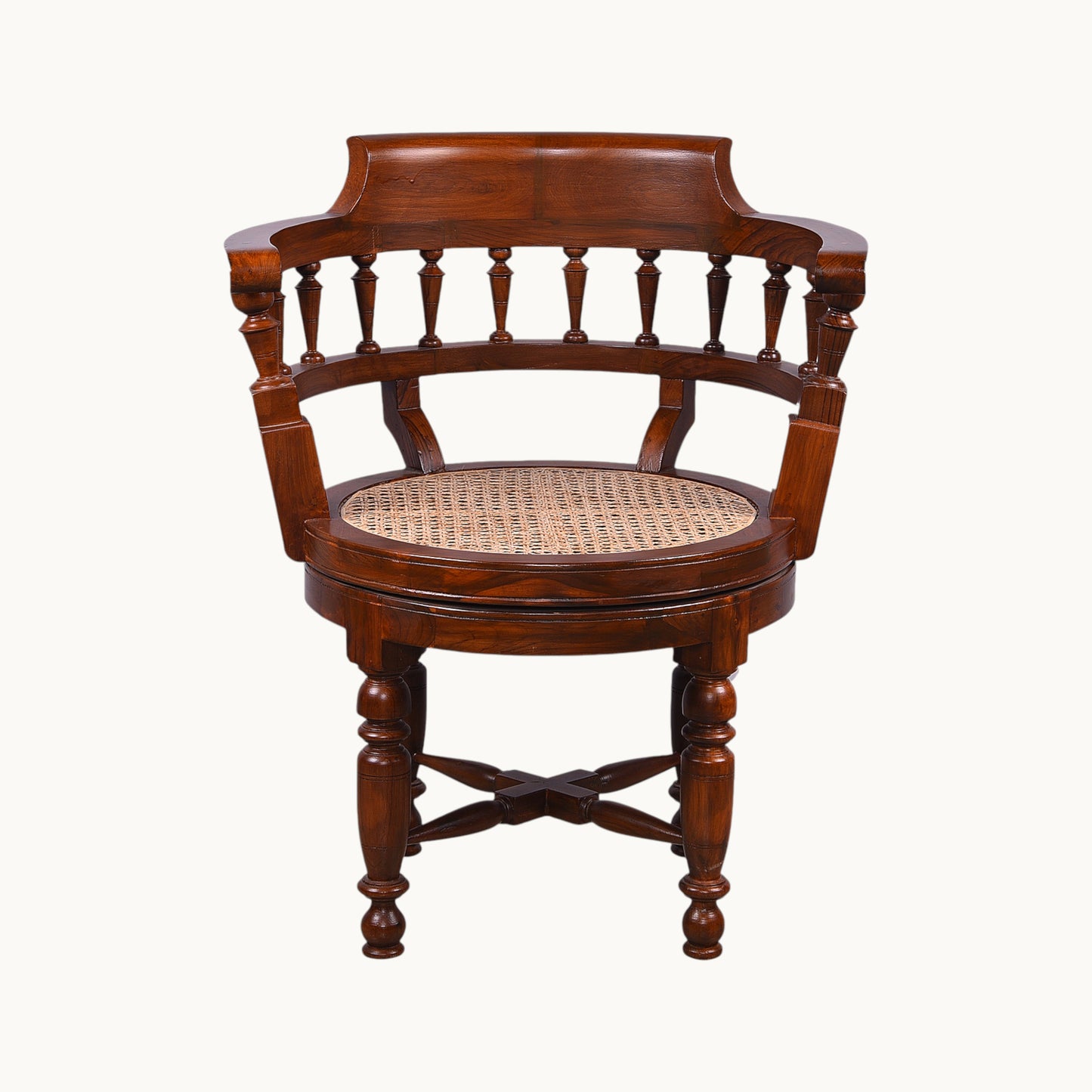 Thar Arts And Furniture - Teak Wood Revolving Chair With Cane