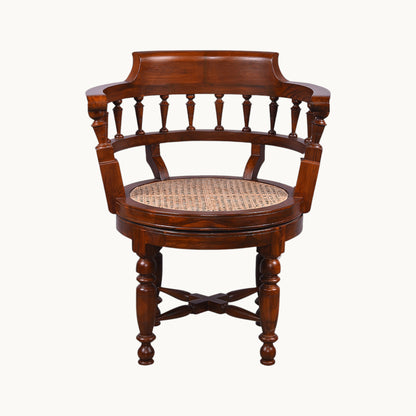 Thar Arts And Furniture - Teak Wood Revolving Chair With Cane