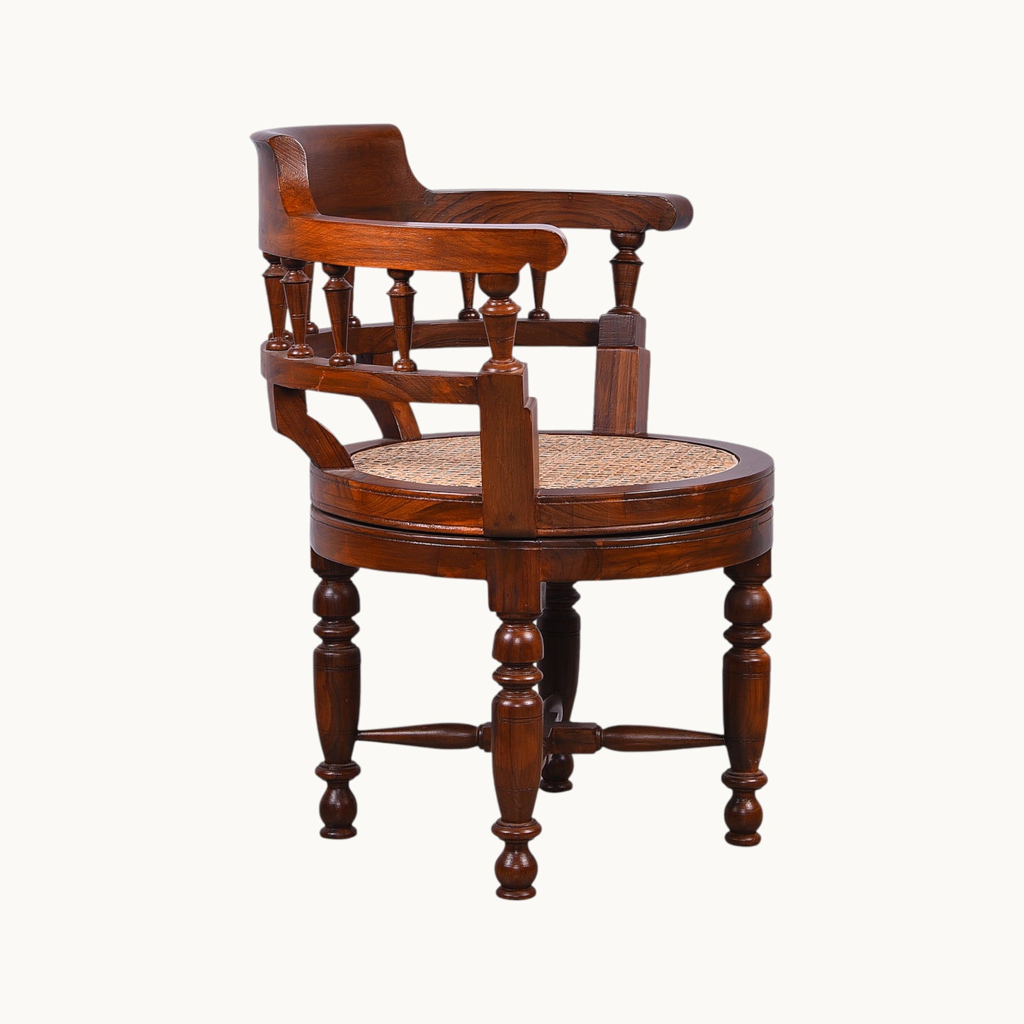 Thar Arts And Furniture - Teak Wood Revolving Chair With Cane