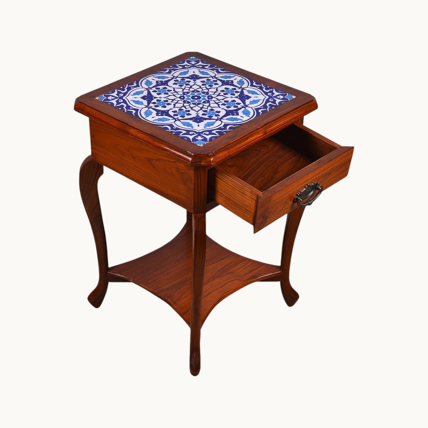 Thar Arts And Furniture - Teak wood Side Table with Tile