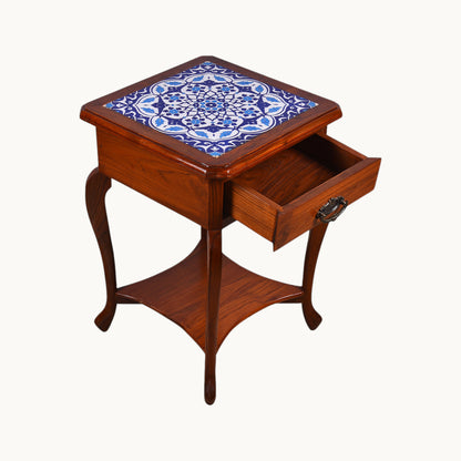 Thar Arts And Furniture - Teak wood Side Table with Tile