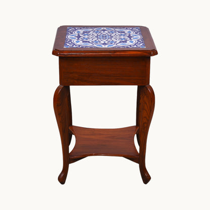 Thar Arts And Furniture - Teak wood Side Table with Tile
