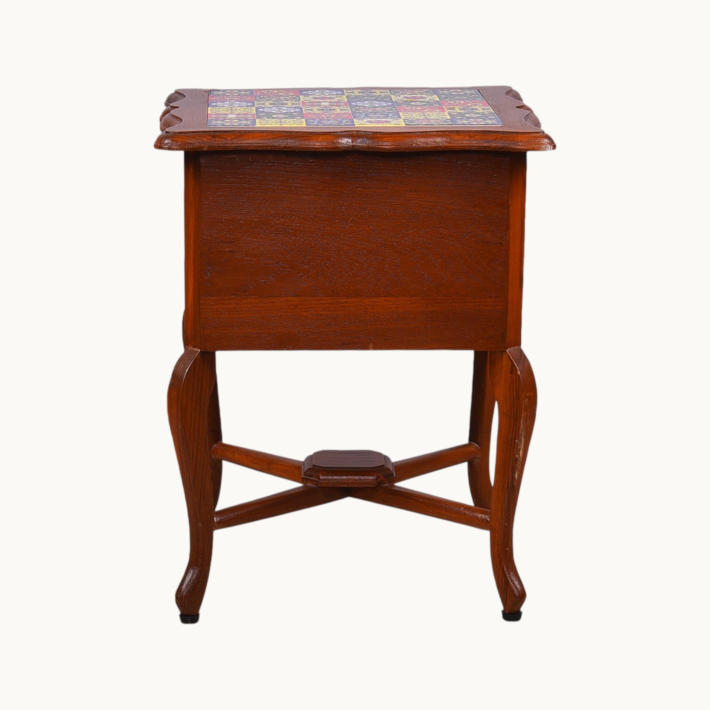 Thar Arts And Furniture - Teak wood Side Table with 2 teir Storage and Tile Finish