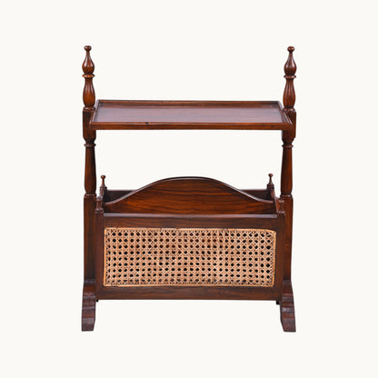Thar Arts And Furniture - Teakwood Antique Style and Finish Magazine rack with Cane Work ( Rattan )