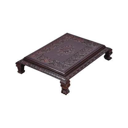 Thar Arts And Furniture - Hand Carved Rosewood Chowki for Pooja Room