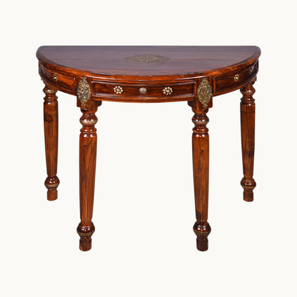 Thar Arts And Furniture - Solid Sheesham Wood Console Half Round with Brass Work Inlay Design