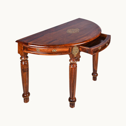 Thar Arts And Furniture - Solid Sheesham Wood Console Half Round with Brass Work Inlay Design