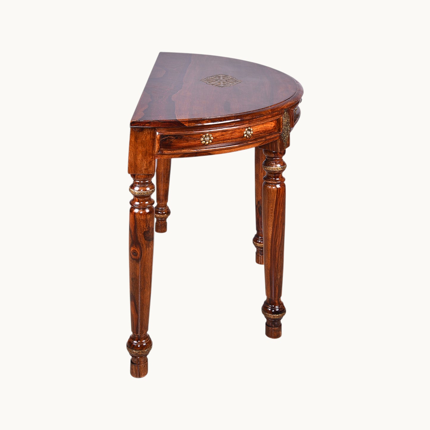 Thar Arts And Furniture - Solid Sheesham Wood Console Half Round with Brass Work Inlay Design