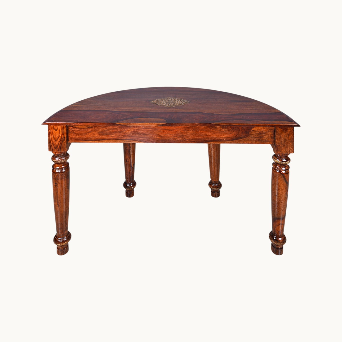 Thar Arts And Furniture - Solid Sheesham Wood Console Half Round with Brass Work Inlay Design