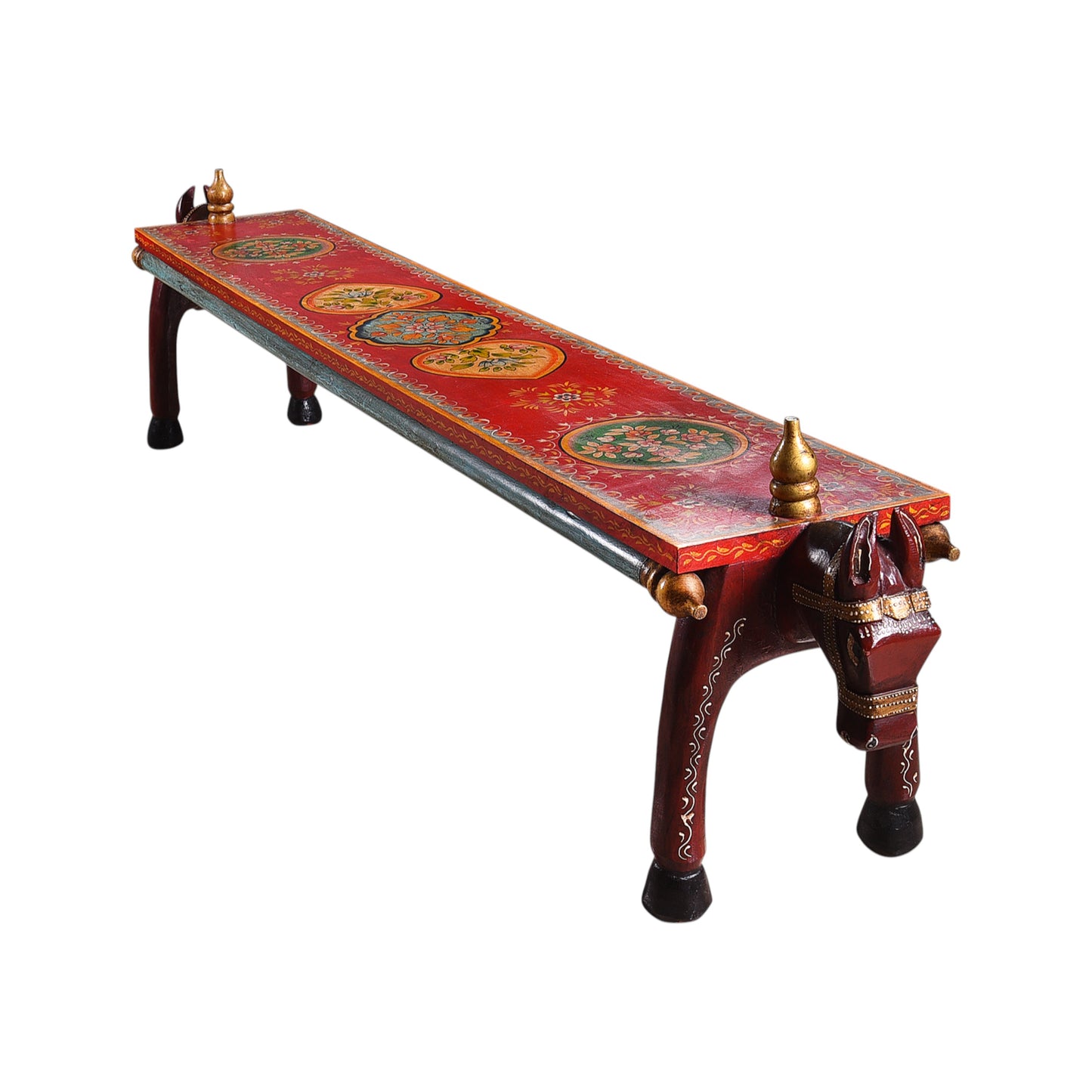 Thar Arts And Furniture - Wooden Hand Painted Horse Bench