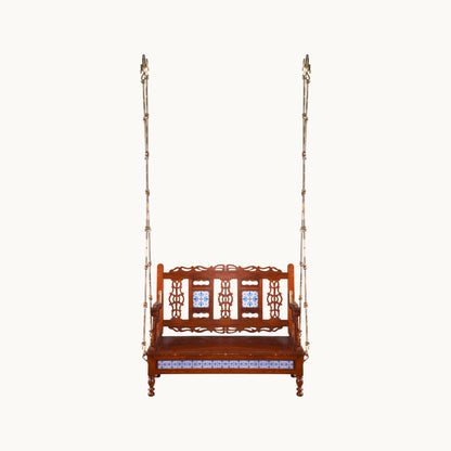 Thar Arts & Furniture - Meera Reversible Teak Wood Swing with Handcrafted Tiles
