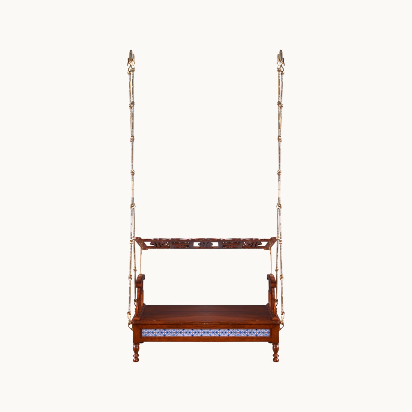 Thar Arts & Furniture - Meera Reversible Teak Wood Swing with Handcrafted Tiles
