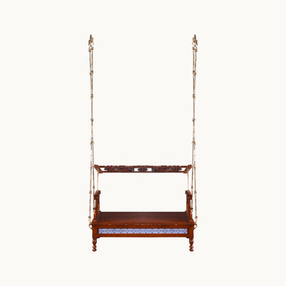 Thar Arts & Furniture - Meera Reversible Teak Wood Swing with Handcrafted Tiles
