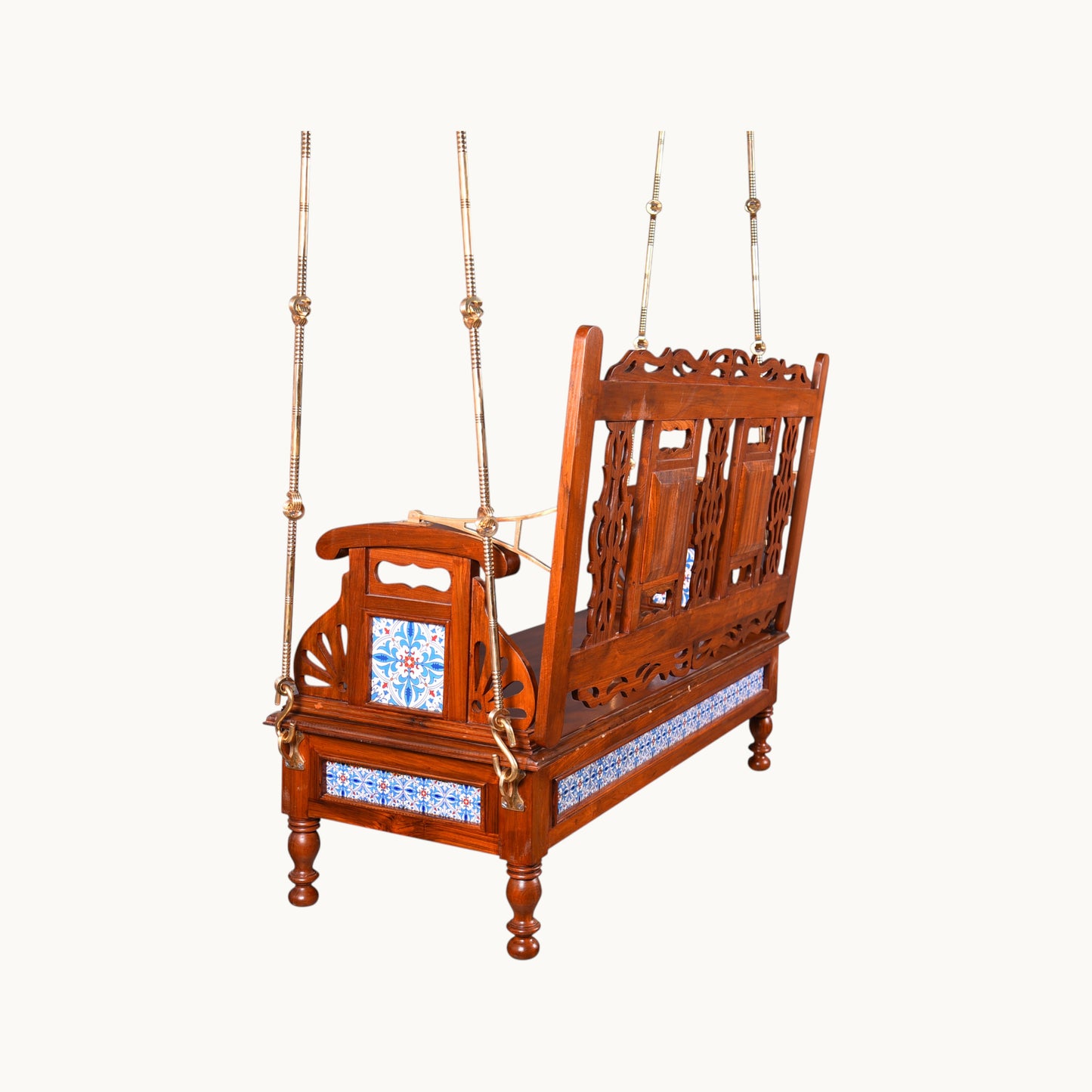 Thar Arts & Furniture - Meera Reversible Teak Wood Swing with Handcrafted Tiles