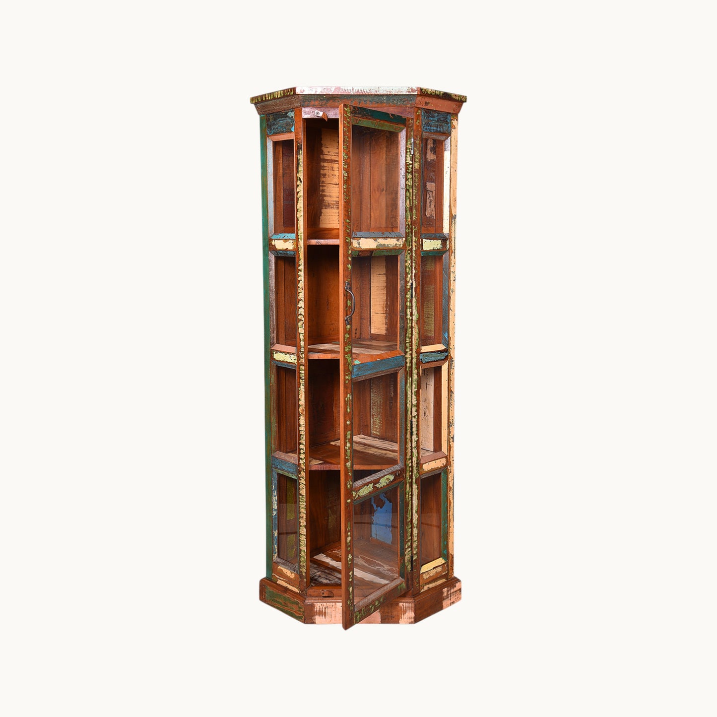 Thar Arts And Furniture - Rustic / Distress finish Glass Corner Showcase / Cabinet