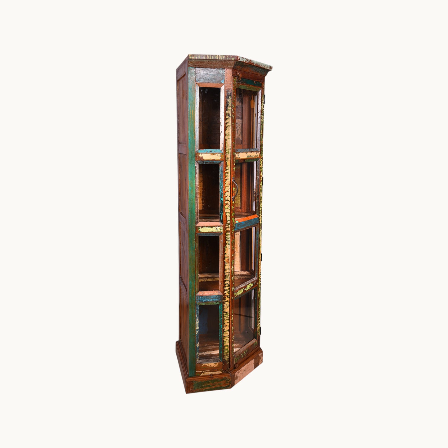 Thar Arts And Furniture - Rustic / Distress finish Glass Corner Showcase / Cabinet