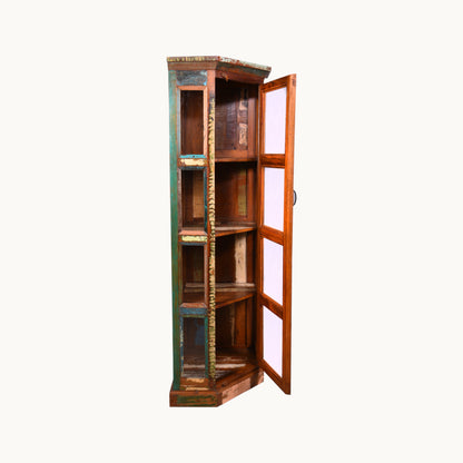 Thar Arts And Furniture - Rustic / Distress finish Glass Corner Showcase / Cabinet