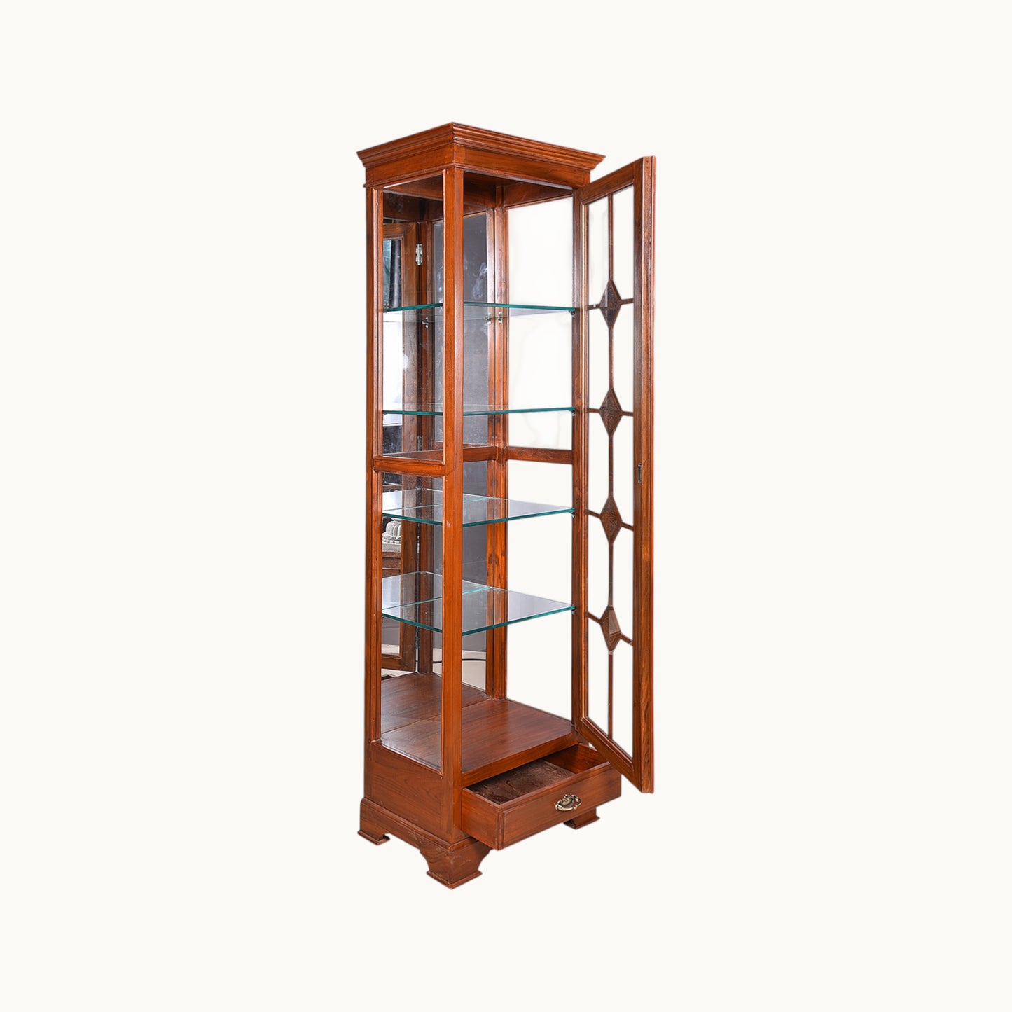 Thar Arts And Furniture - Teak wood Showcase Cabinet with Glass and Antique Finish