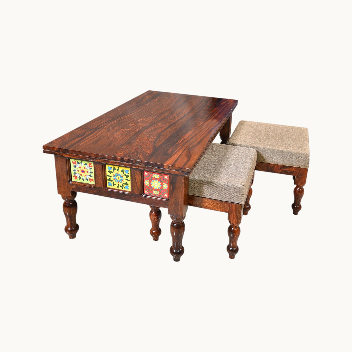 Thar Arts And Furniture - Solid Sheesham Wood  Coffee Table with Tile