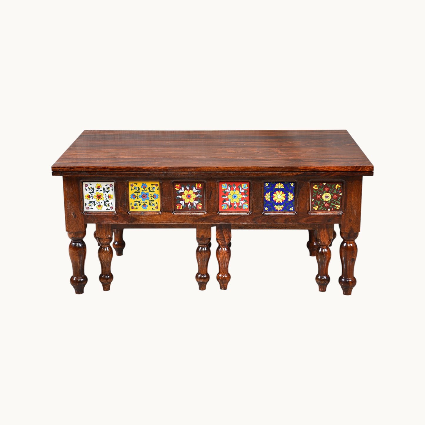 Thar Arts And Furniture - Solid Sheesham Wood  Coffee Table with Tile