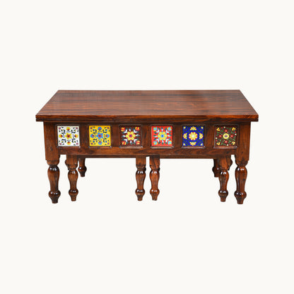 Thar Arts And Furniture - Solid Sheesham Wood  Coffee Table with Tile