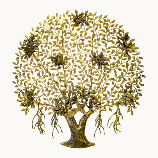 Thar Arts and Furniture - Brass Tree of Life Wall Hanging | Handmade Solid Brass Vastu Tree with Roots & Flowers for Home Decor