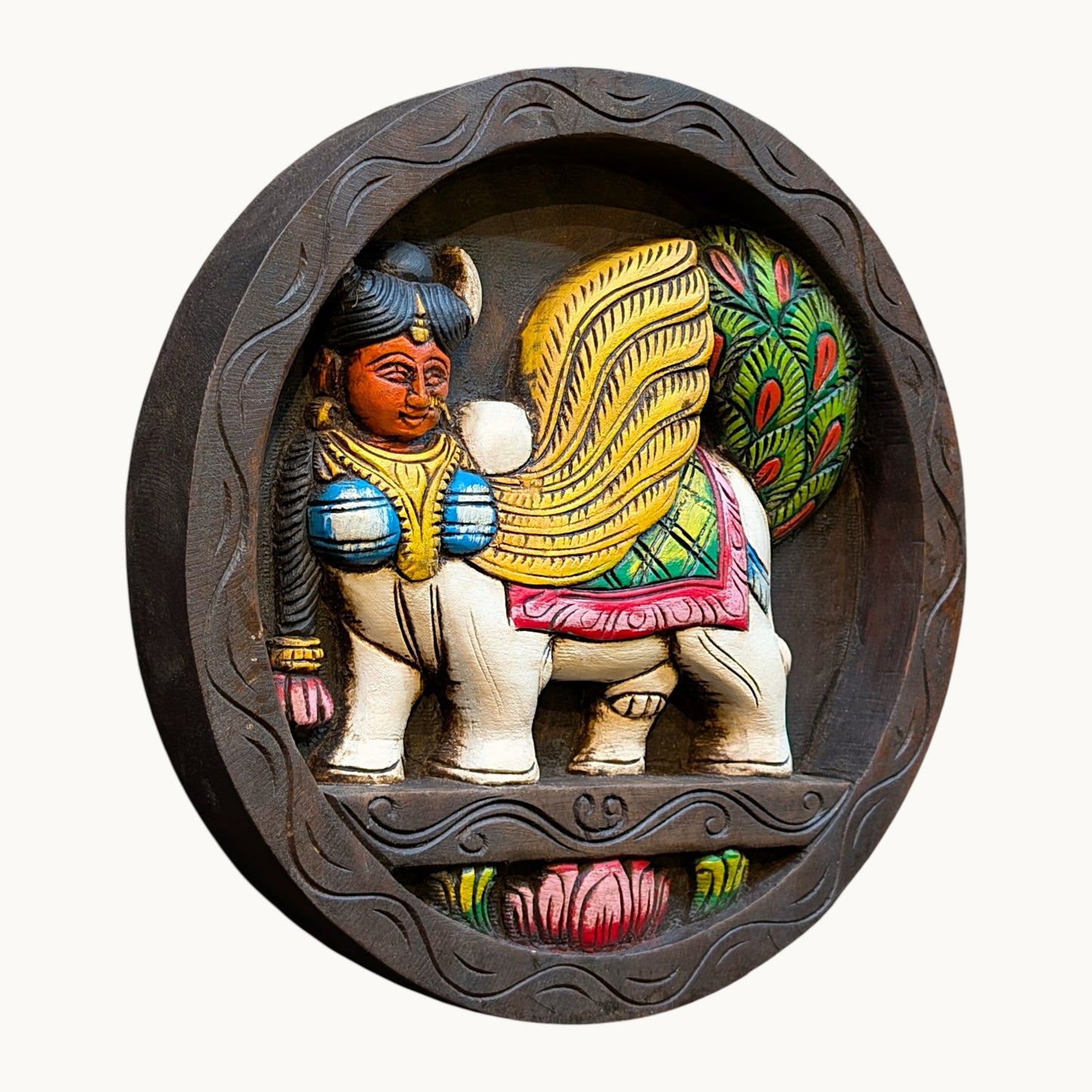 Thar Arts And Furniture - Wooden wall hanging Kamdhenu round plate