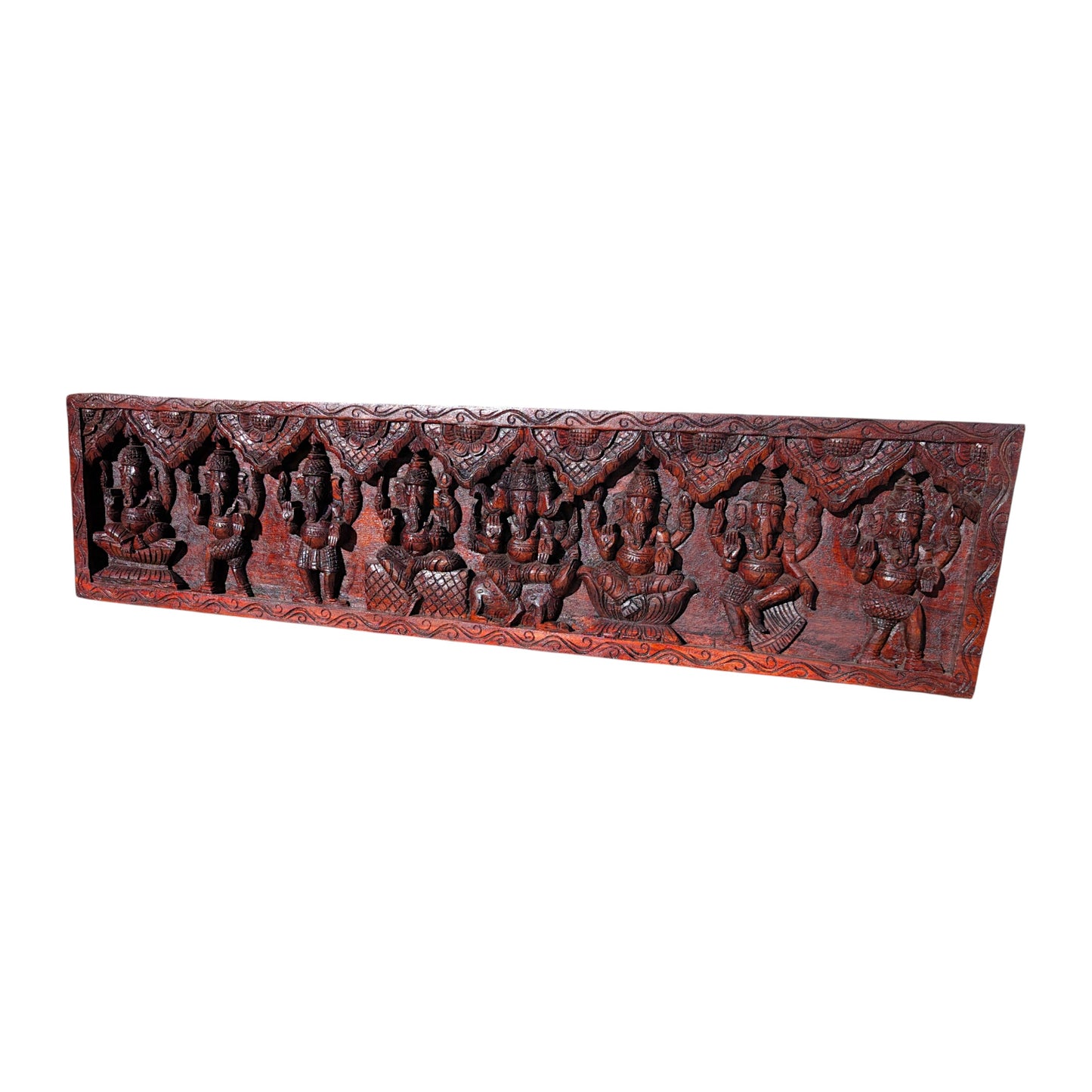 Wooden Ganesha Panel - Hand-Carved Astha Ganesh Wall Hanging | Thar Arts & Furniture